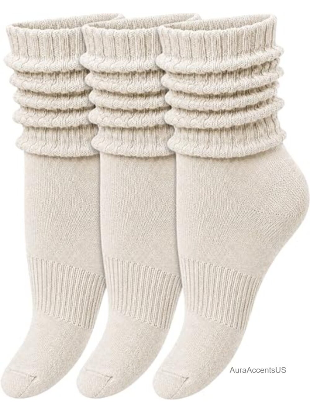 Winterlace Womens Slouch Socks 3 Pairs Cotton Scrunch Ribbed Crew Calf Boot